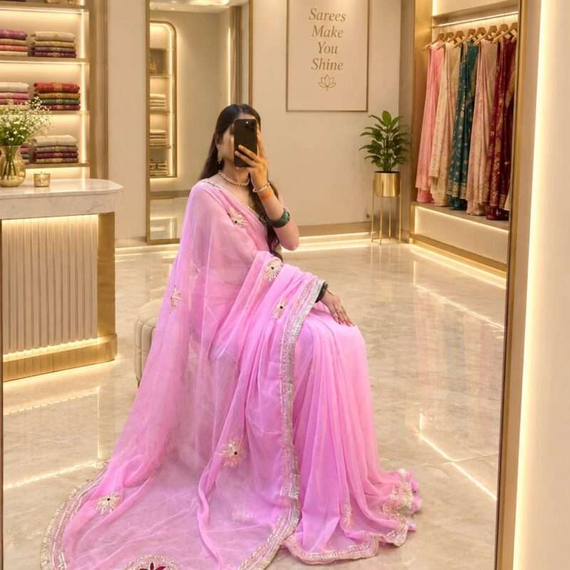 Minimal Kacchi Gota Handcrafted Georgette Party Wear Saree