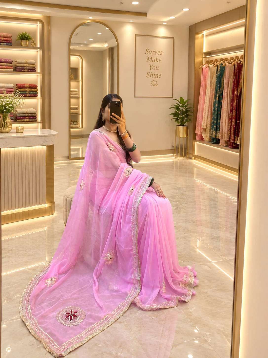 Minimal Kacchi Gota Handcrafted Georgette Party Wear Saree