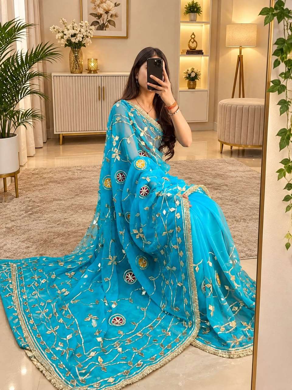 Chakri Gotta Handcrafted Georgette Party Wear Saree