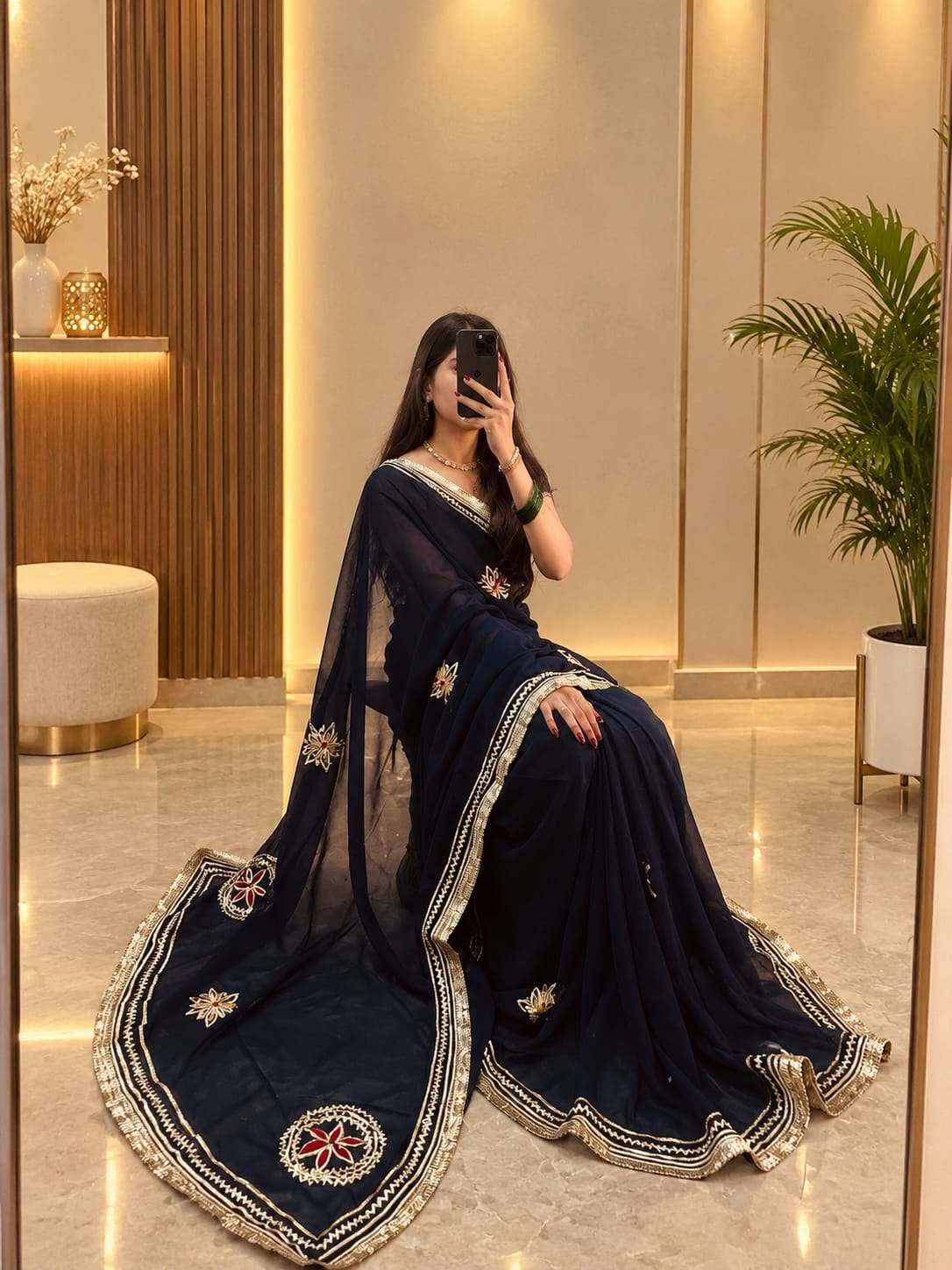 Minimal Kacchi Gota Handcrafted Georgette Party Wear Saree - Image 5