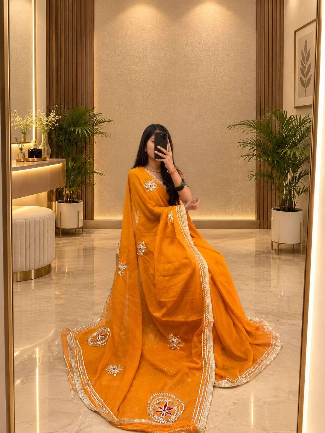 Minimal Kacchi Gota Handcrafted Georgette Party Wear Saree - Image 6
