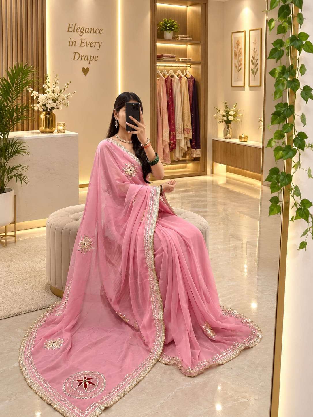 Minimal Kacchi Gota Handcrafted Georgette Party Wear Saree - Image 7
