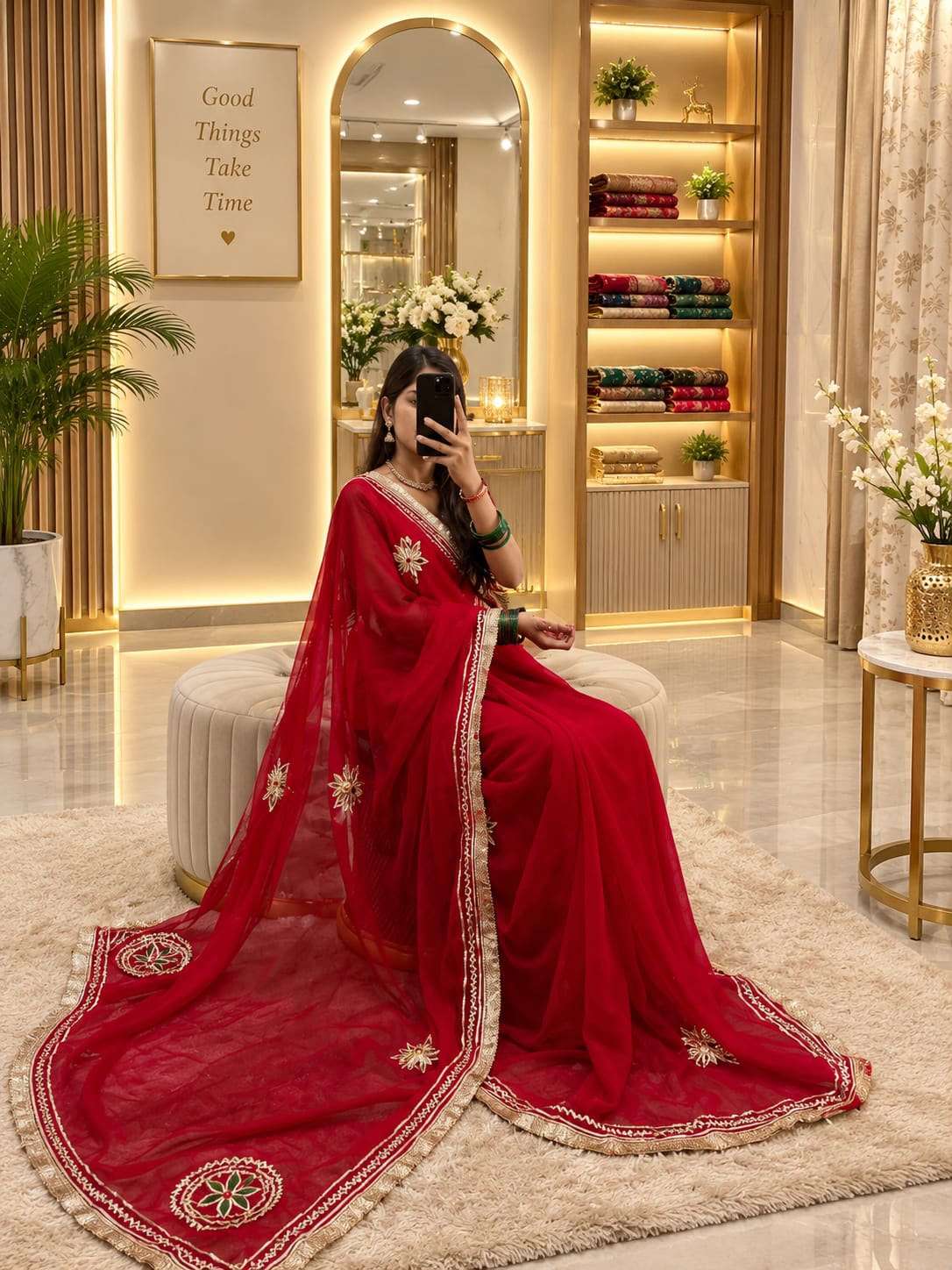 Minimal Kacchi Gota Handcrafted Georgette Party Wear Saree - Image 8