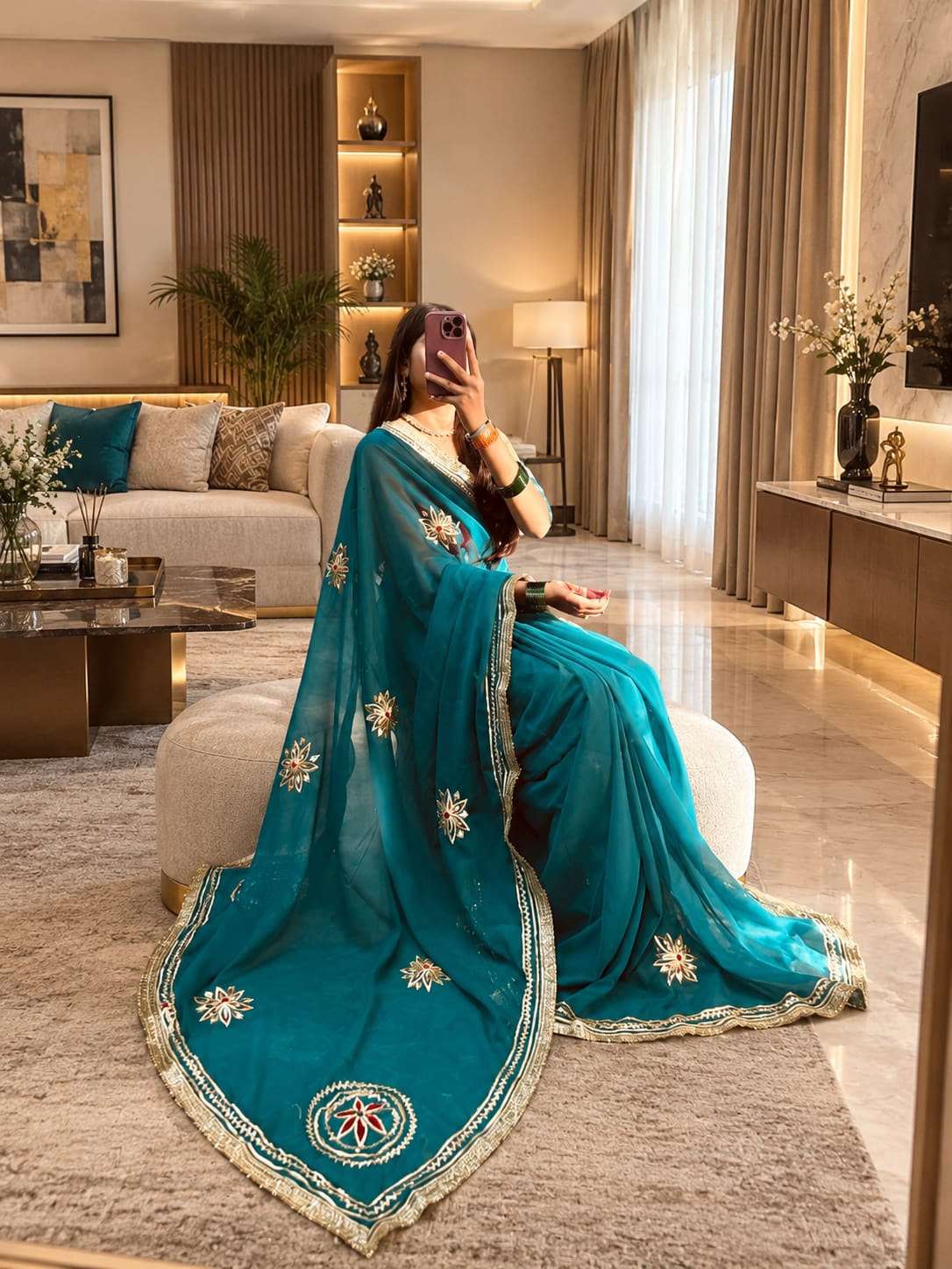 Minimal Kacchi Gota Handcrafted Georgette Party Wear Saree - Image 10