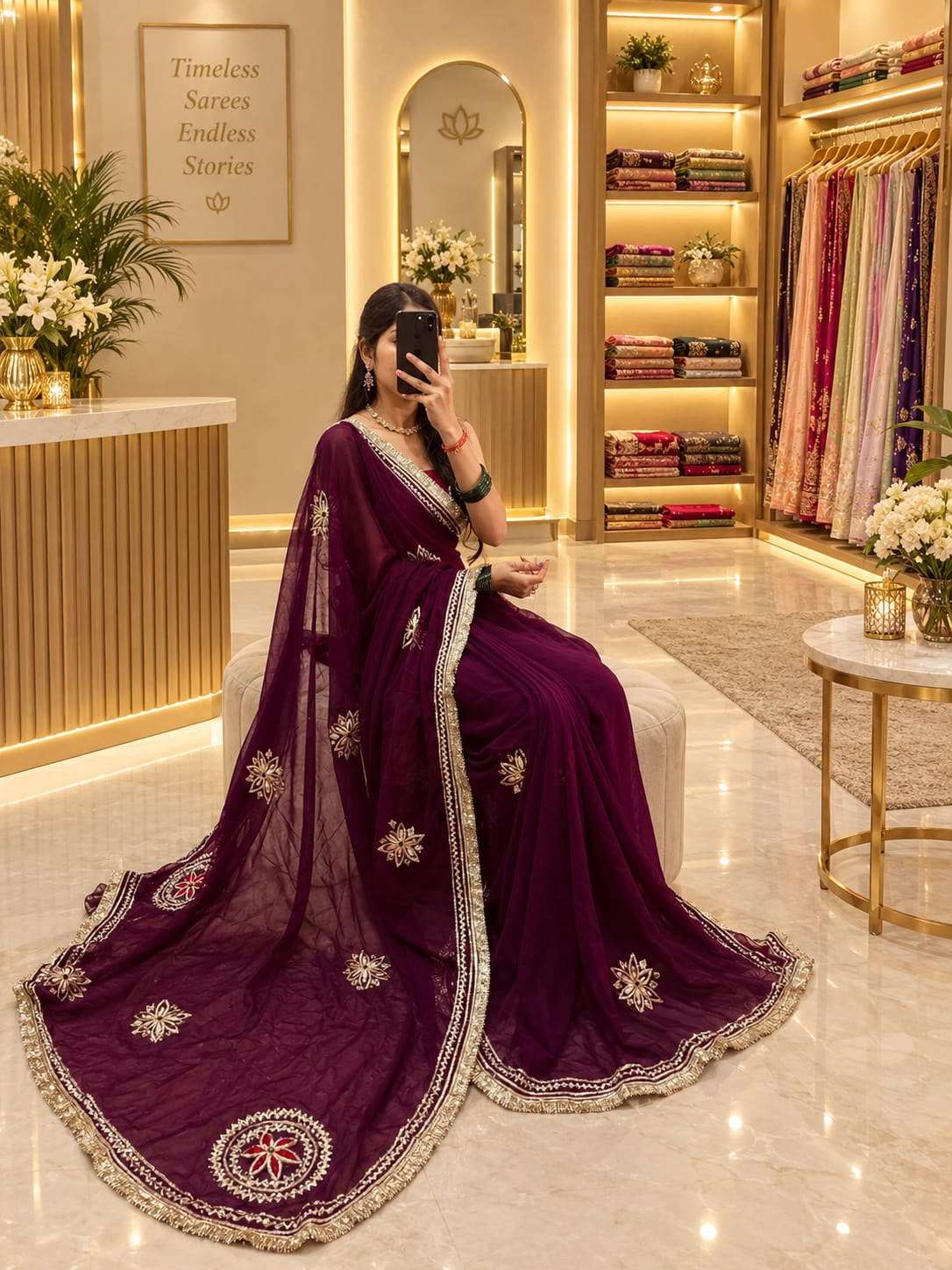Minimal Kacchi Gota Handcrafted Georgette Party Wear Saree - Image 11